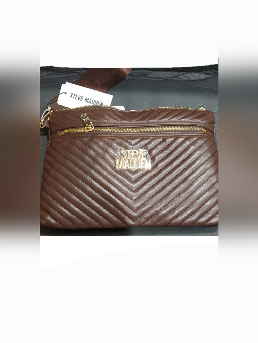 Steve Madden bmalina chocolate brown quilted oversized envelope style wristlet